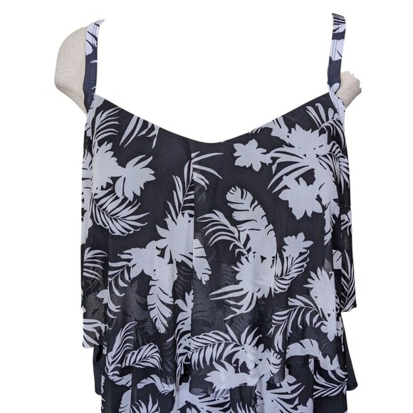 Krista Shape Solution Tankini Top Plus 3X Black White Floral Cruise Vacation - Picture 2 of 8